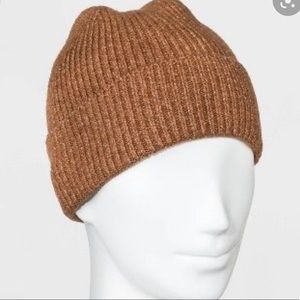 Women's Striped Knit Beanie tan  Rust One Size and matching neck scarf